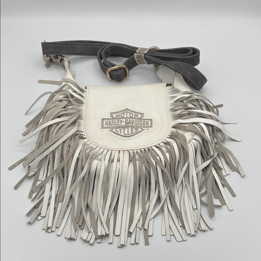 Harley-Davidson White and Gray Fringe Crossbody